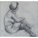 JOHN CLARE  CHARCOAL DRAWING  'Seated Figure 1'  Signed lower left and labelled verso 11" x 11 1/