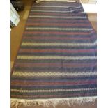 CAUCASIAN EMBROIDERED FLAT WEAVE LARGE TRIBAL CARPET with repeat chain pattern stripes in white or