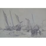 HAROLD WYLLIE  MONOCHROME WATERCOLOUR DRAWING  Ship collision  Signed  6" x 12" (15.25 x 30.5cm)