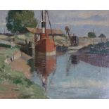 EDWARD HARTLEY MOONEY (1878-1938) OIL PAINTING ON BOARD  'On the River  Rye' Signed and with