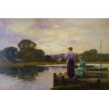 HENRY JOHN YEEND KING (1855 - 1924) OIL PAINTING ON CANVAS 'Waiting for the Ferry' Signed 20" x 29
