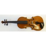 EARLY TWENTIETH CENTURY HALF SIZE VIOLIN, with two piece 12 3 3/16" back in PLUSH LINED CASE