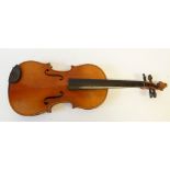 EARLY TWENTIETH CENTURY GERMAN VIOLIN, with two piece 14 5/16" back (lacks strings)