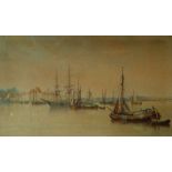 GEORGE SHEFFIELD (1839-1892) WATERCOLOUR DRAWING  'Scheldt, Anvers' Dutch harbour scene with