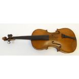 EARLY TWENTIETH CENTURY AFTER STRADIVARIUS bears label and having two piece 14 1/8" back, purfling