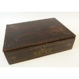 LATE 18TH/EARLY 19TH CENTURY PAINTED OAK WRITING BOX, oblong form with hinged cover and lidded