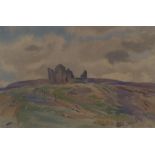 FRED LAWSON (1888-1968) WATERCOLOUR DRAWING  'Hilltop ruin'  Signed  9 1/2" x 14 1/4" (24cm x 36cm)