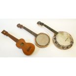 GEORGE FORMBY BRANDED CIRCA 1940's BANJO-LE-LE the 10 1/2" (26.7cm) diameter  body in blond birds