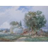 DAVID BATES (1840-1921) WATERCOLOUR DRAWING "Haytime, Kennet Valley" Signed 10 ¼" x 14" (26cm x 35.