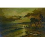 CARRINO (Modern) OIL PAINTING ON CANVAS A coastal scene by moonlight  Signed lower left  54" x