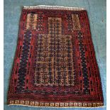 SEMI ANTIQUE BELUCHI PERSIAN PRAYER RUG, WITH LIGHT BROWN RECTANGULAR MIHRAB, MULTIPLE BORDER IN