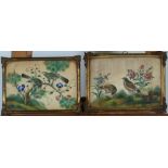 19TH CENTURY CHINESE SCHOOL A PAIR OF WATERCOLOURS ON RICE PAPER Pairs of birds and flowering plants