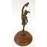 SPELTER FIGURE OF MERCURY, on turned wood base, 7 ½" (19cm) high