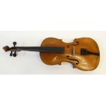 NINETEENTH CENTURY FRENCH VIOLIN with two piece 14 1/8" back (some repair to body between 'F' holes)