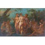 CONTINENTAL SCHOOL (19TH CENTURY) OIL PAINTING ON DEAL PANEL Naked females bathing and landscape 8