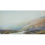 GEORGE LINGFORD (Twentieth century) WATERCOLOUR DRAWING Mountainous landscape with stream Signed and