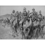FRANK DADD (1851-1929)  MONOCHROME GOUACHE DRAWING  Column of Boer War British soldiers on camels