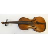 LATE NINETEENTH/EARLY TWENTIETH CENTURY VIOLIN, with two piece 14 1/4" back, in  CASE WITH BOW