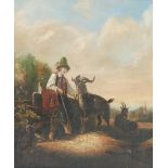MANNER OF WILLIAM SHAYER SENIOR  OIL PAINTING ON CANVAS LAID DOWN  'Goatherd' 11" x 9 1/4" (28cm x