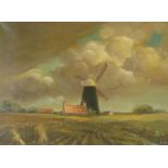 INITIALLED 'D.M.', OIL PAINTING ON CANVAS  'Windmill' Initialled  8" x 10 1/2" (20.25 x 26.5cm)