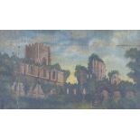 UNATTRIBUTED (Nineteenth Century)  OIL PAINTING ON PANEL  'Fountains Abbey, Yorkshire'  titled and