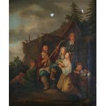 DUTCH SCHOOL (EARLY 19th CENTURY) OIL PAINTING ON CANVAS Six figures before a rustic cottage,