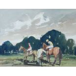 BRITISH SCHOOL (EARLY 20TH CENTURY) WATERCOLOUR A plein-air study of two racehorses with jockeys