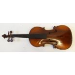 LATE 19TH CENTURY VIOLIN LABELLED MANSUY A PARIS having two piece 11 7/16" back IN CASE WITH BOW