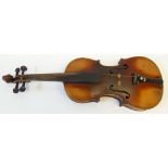 LATE NINETEENTH CENTURY FRENCH VIOLIN COPY OF GUARNERIUS, bears label and having two piece 14 3/8"