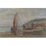 JOHN SCHOFIELD (d. CIRCA 1931) OIL PAINTING ON CANVAS 'Low Tide, Newlyn' Signed and dated (19)15
