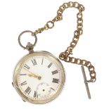 SILVER CASED OPEN FACED POCKET WATCH, keywind movement, roman dial with subsidiary dial,