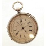 LATER NINETEENTH CENTURY SILVER CASED CENTRE SECONDS CHRONOGRAPH POCKET WATCH, keywind movement, "