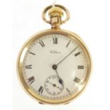 WALTHAM ROLLED GOLD POCKET WATCH, with 15 jewel keyless movement, No. 18713496, having white Roman