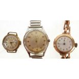 LADY'S 9CT ROSE GOLD WRIST WATCH, mechanical movement, arabic dial, import mark London 1972, AND TWO