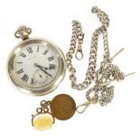 RECORD OPEN FACED POCKET WATCH, ENGRAVED 'L.M.S 10462' TO CASE, keyless movement, roman dial with