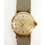 BENTINA STAR, 9CT GOLD CASED WRIST WATCH, 15 jewel movement, silvered dial with batons, London 1956,