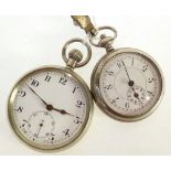 METAL CASED OPEN FACED POCKET WATCH, keyless movement, arabic dial with seconds dial, CASE