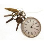 VICTORIAN SILVER FOB WATCH, with keywind movement, white Roman dial in floral engraved and engine