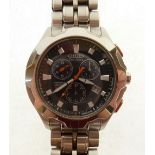 GENT'S CITIZEN ECO DRIVE PERPETUAL CALENDAR WR200 STAINLESS STEEL WRIST WATCH, dial with batons,