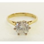 SOLITAIRE DIAMOND RING, six claw set round brilliant cut diamond, 1ct approx., pique, 18ct gold