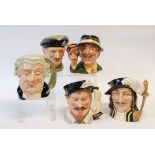 FIVE ROYAL DOULTON CHARACTER JUGS, comprising; 'Monty', 'Sir Francis Drake', 'The Collector', 'The