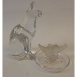 MODERN DAUM, FRENCH MOULDED CLEAR GLASS MODEL OF A SEATED CAT, 6" (15.2cm) high, TOGETHER WITH A