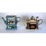 TWO PAUL CARDEW LARGE SIZED LIMITED EDITION 'FARMHOUSE' NOVELTY POTTERY TEAPOTS, COMPRISING; '