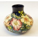 MODERN MOORCROFT 'GOLDEN JUBILEE' PATTERN TUBE LINED POTTERY VASE, of compressed, footed form,