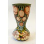 MODERN MOORCROFT CANNONBALL TREE PATTERN TUBE LINED POTTERY VASE, of waisted form, painted in