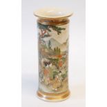 A GOOD JAPANESE MEIJI PERIOD SATSUMA POTTERY CYLINDRICAL VASE, with everted rim, well painted and