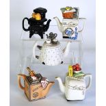 FIVE PAUL CARDEW ONE CUP NOVELTY TEAPOTS, COMPRISING; 'Washing machine', 'Tea chest', 'Fridge', '