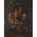UNATTRIBUTED (EARLY 19th CENTURY BRITISH SCHOOL) OIL PAINTING ON MAHOGANY PANEL Figures playing