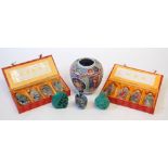 BOXED SET OF FOUR MODERN INSIDE PAINTED CHINESE SNUFF BOTTLES,  decorated with pandas, SIMILAR SET