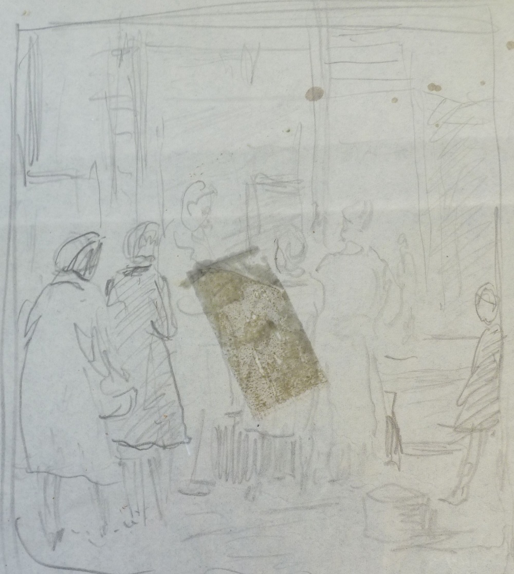 RONALD OSSORY DUNLOP (ATTIB.) PENCIL DRAWING MAN SMOKING A CIGARETTE 6 1/8" x 5 3/8" (15.5cm x 13. - Image 2 of 5